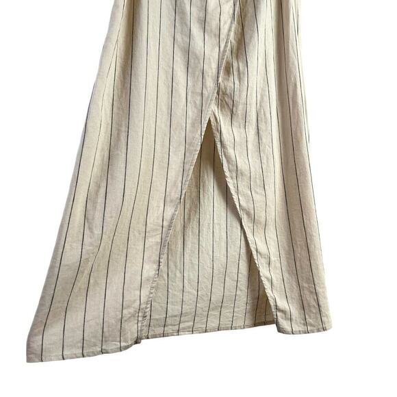 Urban Outfitters Quebec Linen Side-Tie Midi Wrap Dress Striped in Cream, Medium - Picture 7 of 13